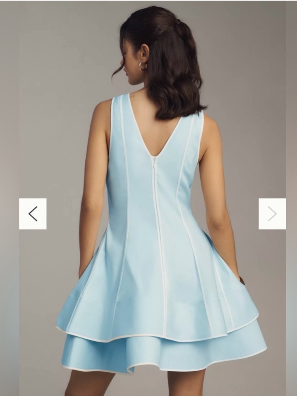 Maeve Linen Blend Blue V‑Neck Layered Hem Mini Dress